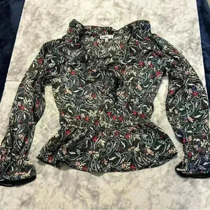 Sam Edelman Blue Paisley Ruffle Bell Sleeve Blouse Size Medium